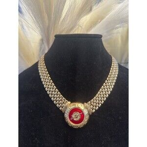 Vintage Goldtone Compass Pendant Necklace | Wide Chain | Adjustable 16-18"